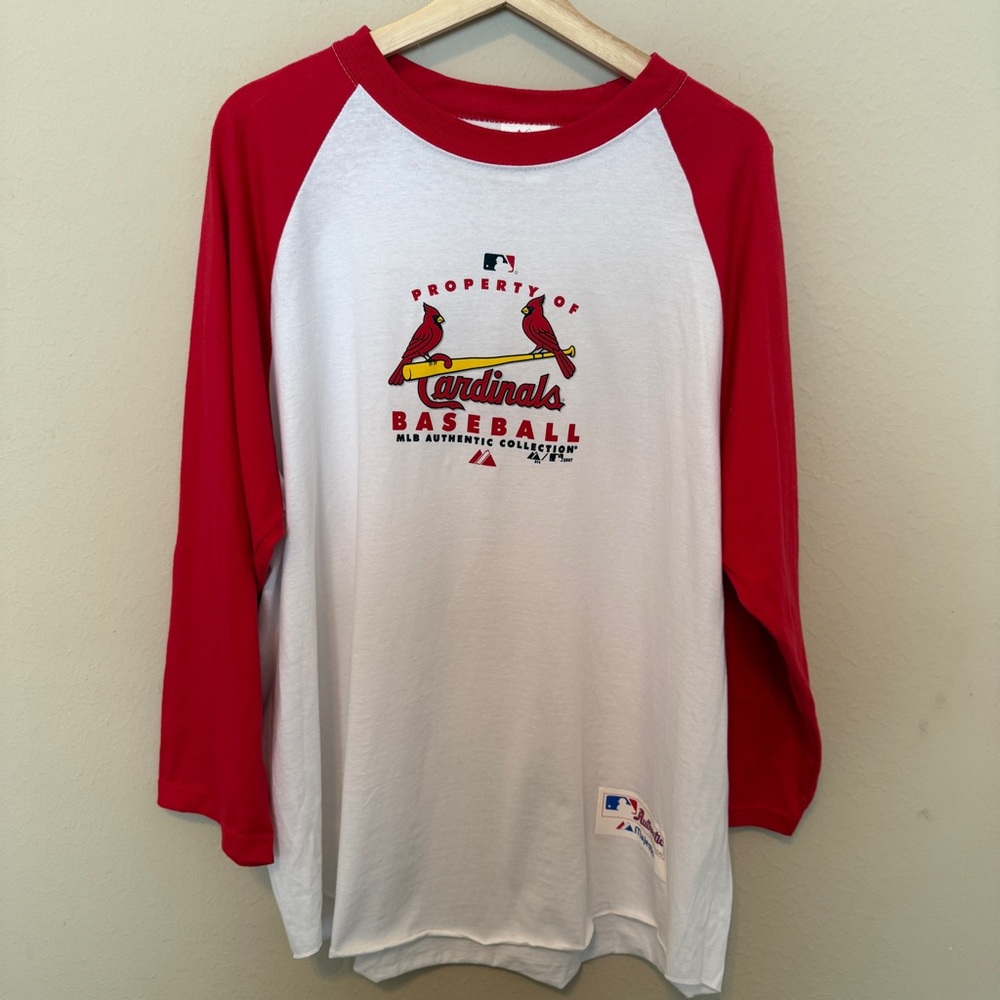Majestic St Louis Cardinals Baseball Raglan 3/4 sleeve T Shirt Mens XL Red/White